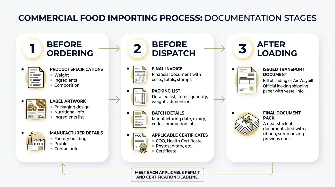 Three-stages infographic for commercial food importers