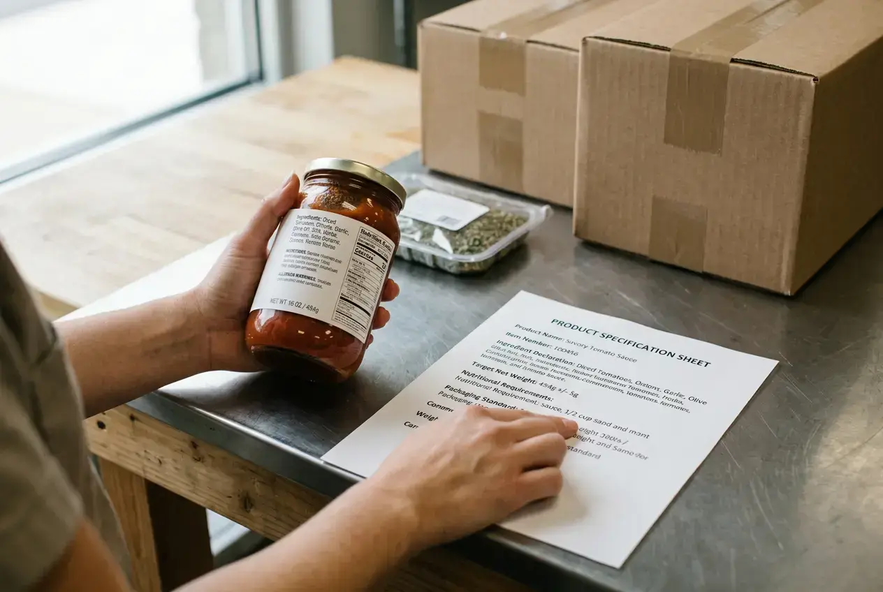 Comparing a packaged food label with the supplier&rsquo;s product specification.